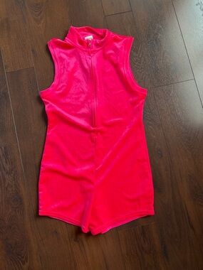 Offline by Aerie Bright Lights Velour Body Suit large women coverup pink mock